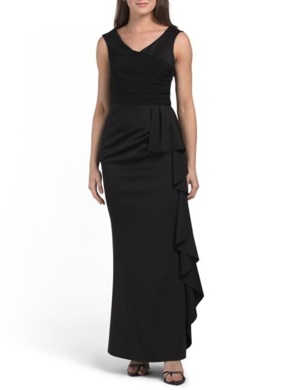 BETSY & ADAM Scuba Ruffle Gown